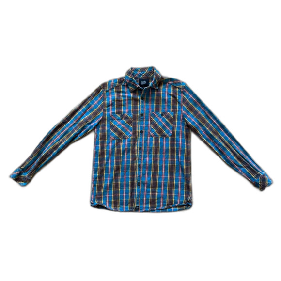 Deus Ex Machina Brown Blue Check Button Up Shirt Top Mens Size Small - Picture 3 of 10